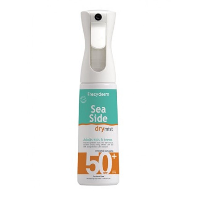 FREZYDERM SEA SIDE DRY MIST SPF 50+ . Αντιηλιακή προστασία υψυλού δείκτη για όλη την οικογένεια. 300ml